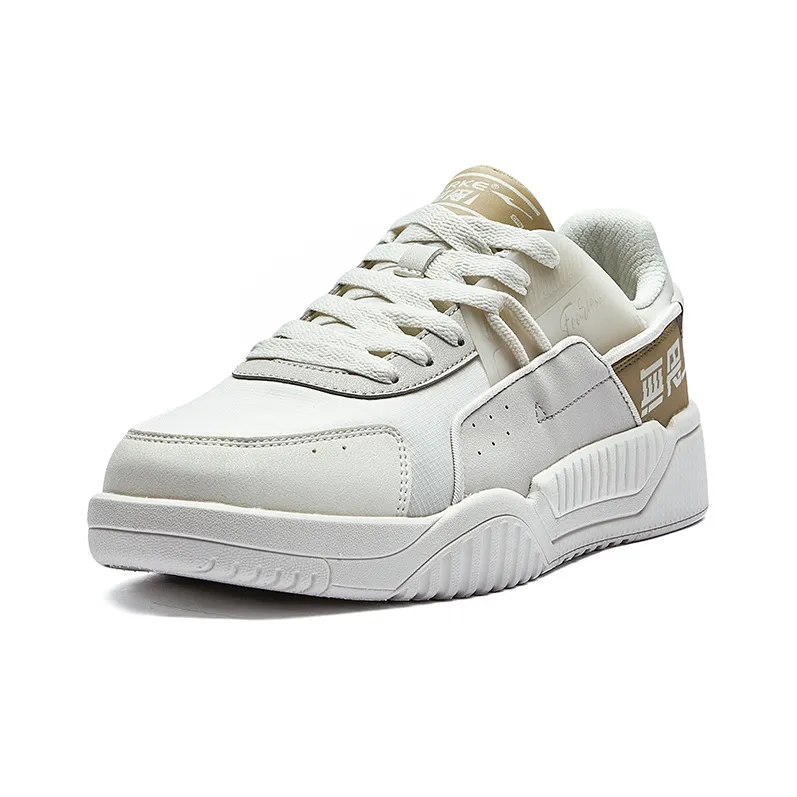 Erke Fearless Low-Top Skateboard Shoes Men's White Light Brown-2