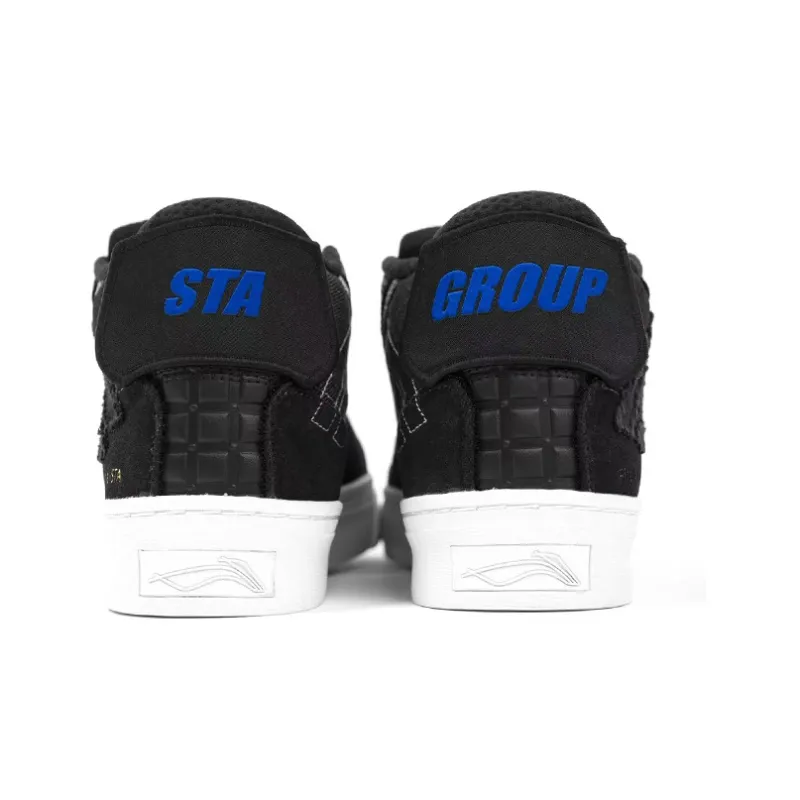 STA x LiNing Wave 180 Anti Slip And Wear Resistant Lightweight Mid Top Skateboard Shoes Men's Black Blue-3