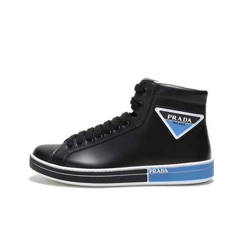 PRADA Skateboard Shoes Men High-Top Black Blue