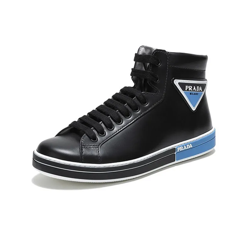 PRADA Skateboard Shoes Men High Top Black Blue-1