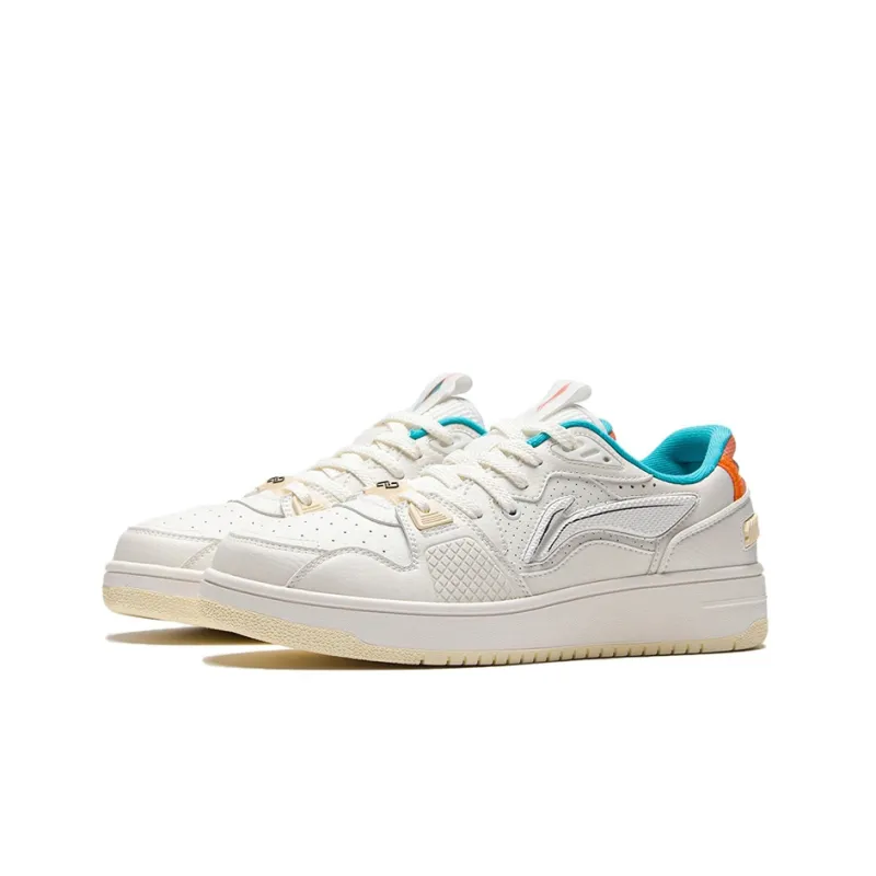 LiNing Slip Resistant, Abrasion Resistant, Balance, Lightweight Low Top Skateboard Shoes Men's White Orange-2