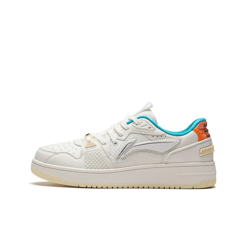 LiNing Slip Resistant, Abrasion Resistant, Balance, Lightweight Low Top Skateboard Shoes Men's White Orange-0