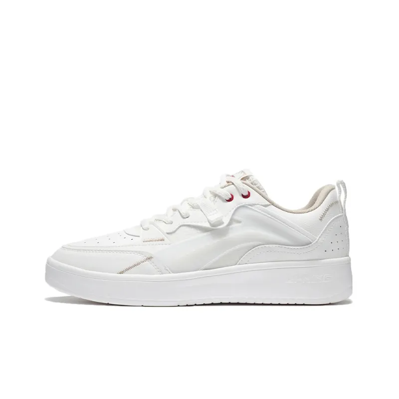LiNing Anti Slip Wear Resistant Low Top Skateboard Shoes Mist White-0