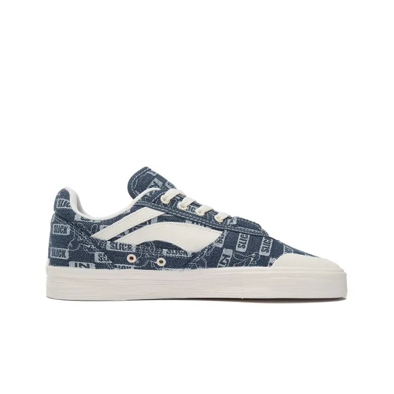 LiNing 50/50 Anti Slip And Wear Resistant Lightweight Low Top Skateboard Shoes Men's Blue-1