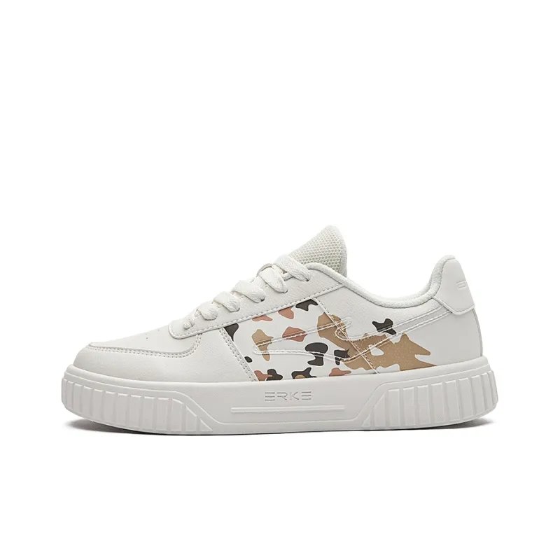 Erke Falling Petals Slip-Resistant Cushioning Wear-Resistant Low-Top Skateboard Shoes Women's White Beige-0