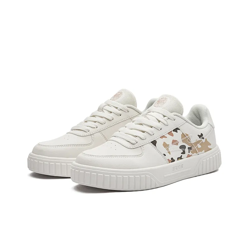 Erke Falling Petals Slip-Resistant Cushioning Wear-Resistant Low-Top Skateboard Shoes Women's White Beige-2