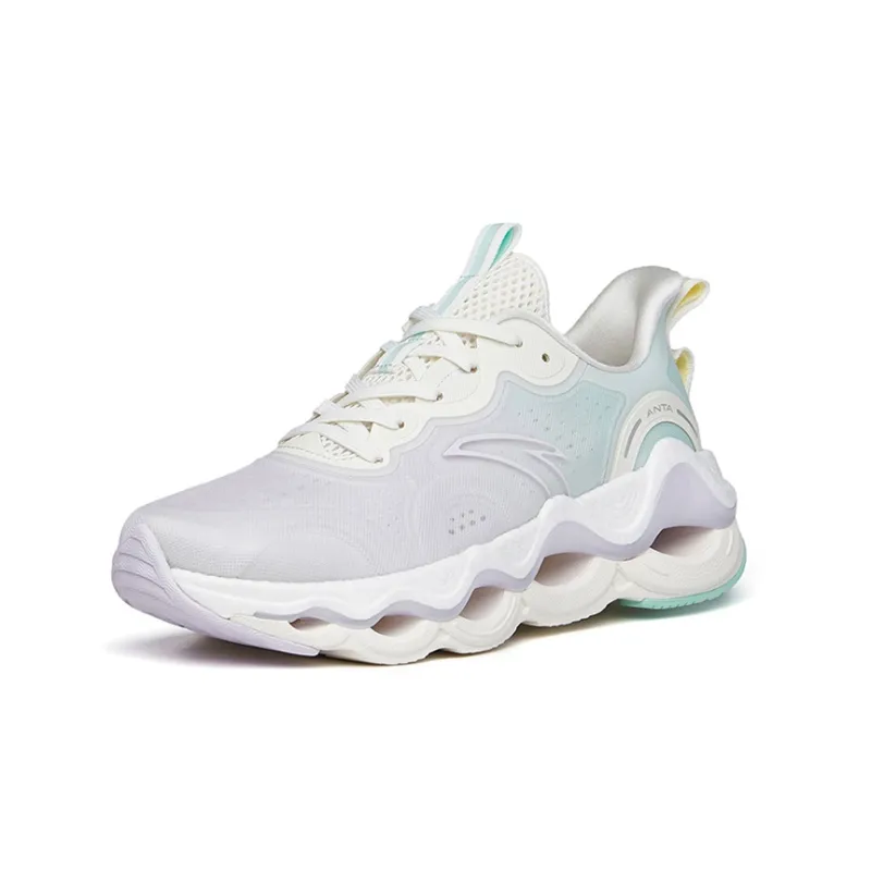 Anta Cushioning Anti Slip Wear Resistant Breathability Low Top Running Shoes Women's Purple Green-1