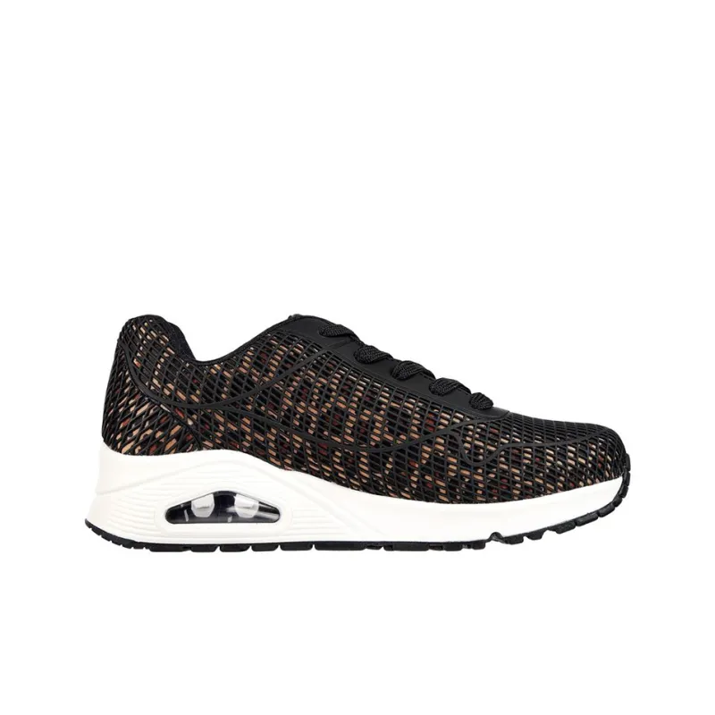 Skechers Uno Series Casual Shoes Women's Low-Top Black/Leopard Print-1
