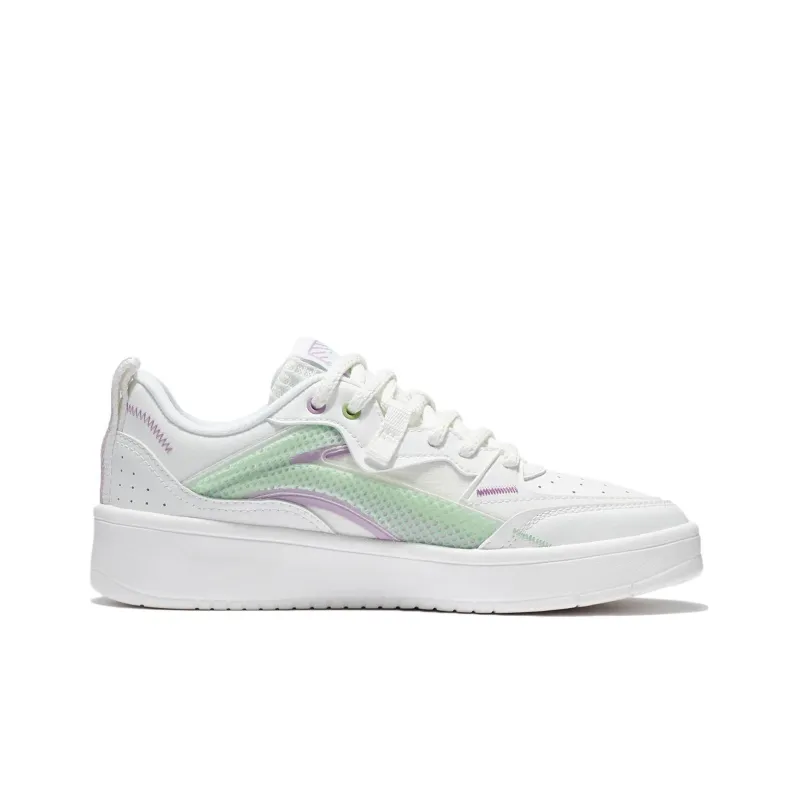 LiNing Jade Star Cushioning Wear Resistant Low Top Skateboard Shoes Women's White Green-1