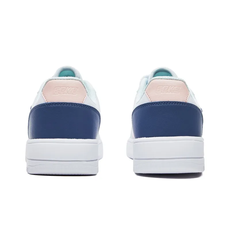 Erke Anti-Slip Wear-Resistant Low-Top Skateboard Shoes Women's White Blue-3
