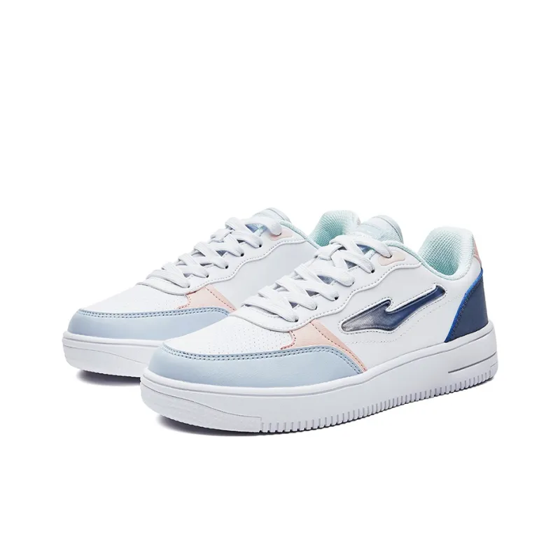 Erke Anti-Slip Wear-Resistant Low-Top Skateboard Shoes Women's White Blue-2
