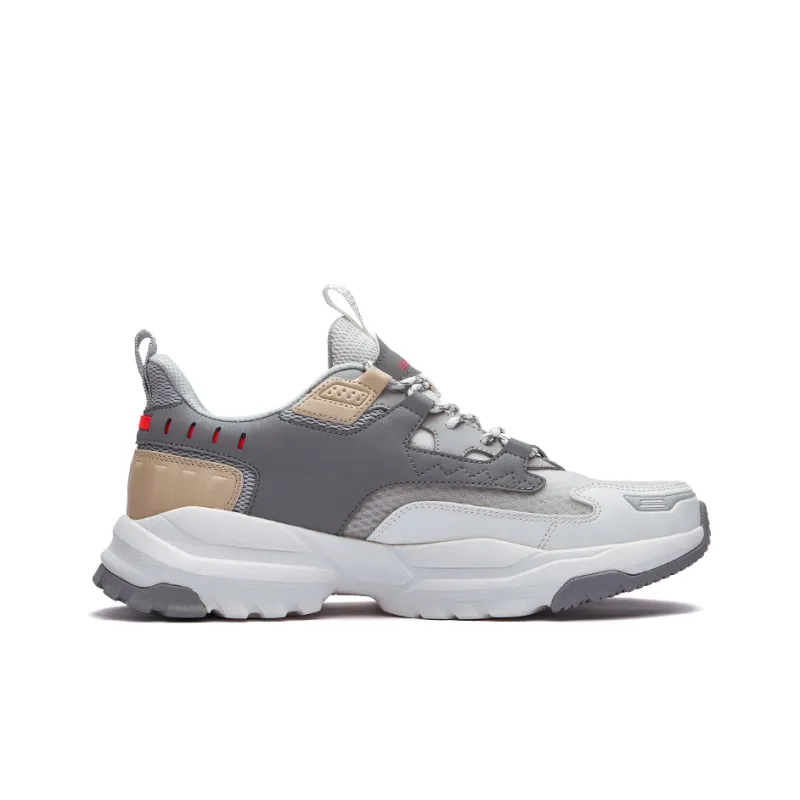 Erke Skywolf Cushioning Abrasion Resistant Coverage Support Low Top Running Shoes Men's White Lead Gray-1