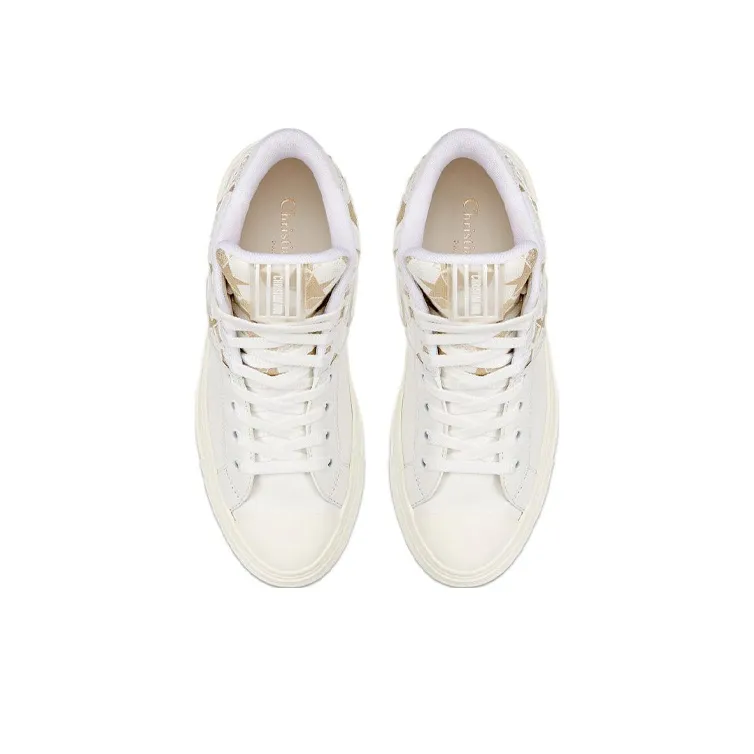 DIOR Walk'n'Dior Platform Shoes High Top Stylish Skateboarding Shoes Women's Gold-4