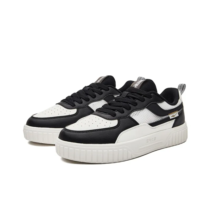 Erke Low-Top Skateboard Shoes Men's Black White-2