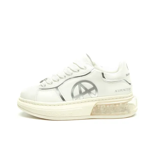 Acupuncture Casual Shoes Unisex Low-Top White With Silver