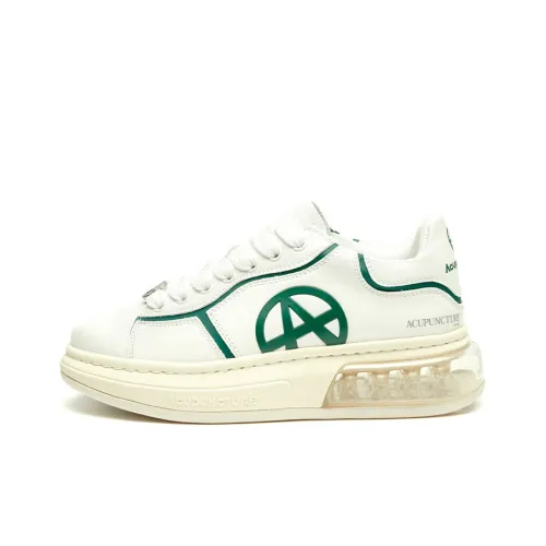 Acupuncture Casual Shoes Unisex Low-Top White With Green Accents