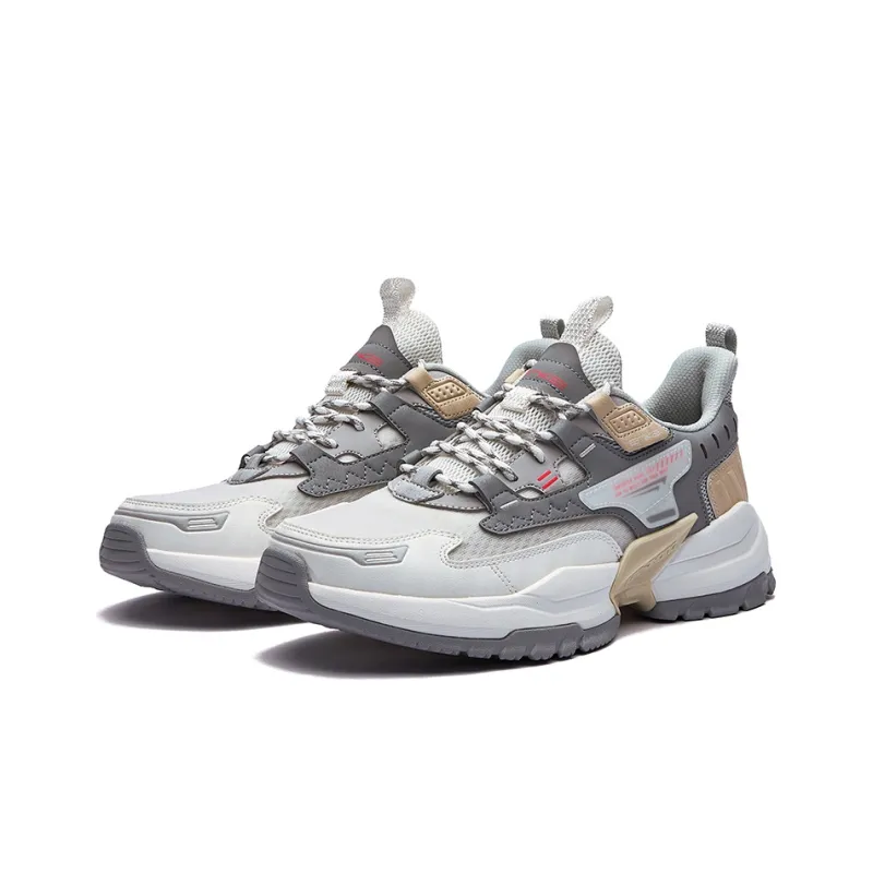 Erke Skywolf Cushioning Abrasion Resistant Coverage Support Low Top Running Shoes Men's White Lead Gray-2
