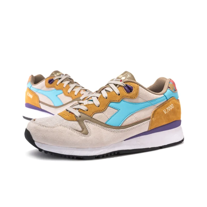 Diadora V7000 Durable Breathable Low-Top Running Shoes Unisex Light Gray Purple-3