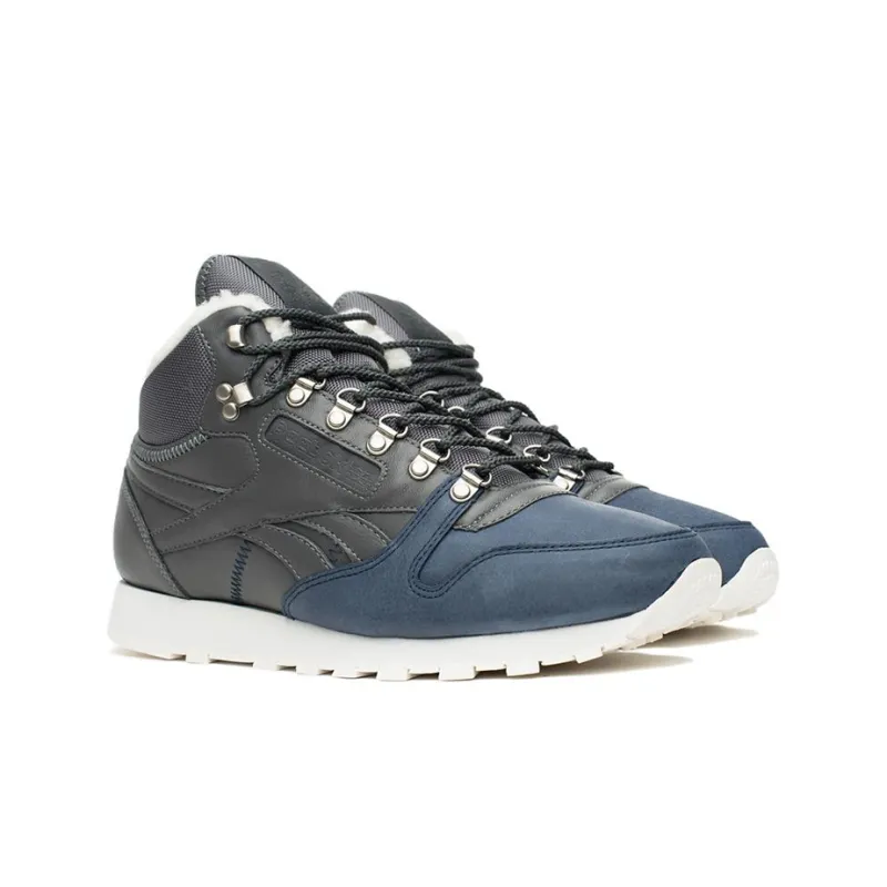 Reebok Classic Leather Anti-Slip And Wear-Resistant Warm Mid-Top Casual Shoes Men's Gray Blue-1
