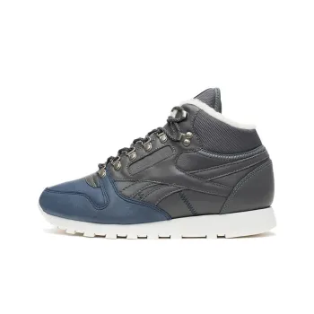 Reebok Classic Leather Anti-Slip And Wear-Resistant Warm Mid-Top Casual Shoes Men's Gray Blue