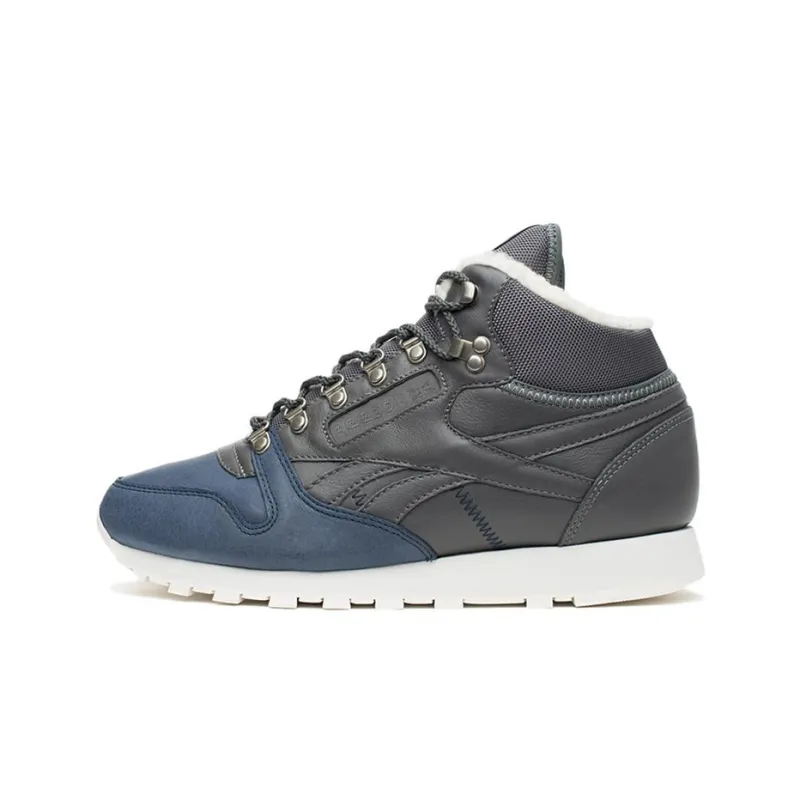 Reebok Classic Leather Anti-Slip And Wear-Resistant Warm Mid-Top Casual Shoes Men's Gray Blue-0