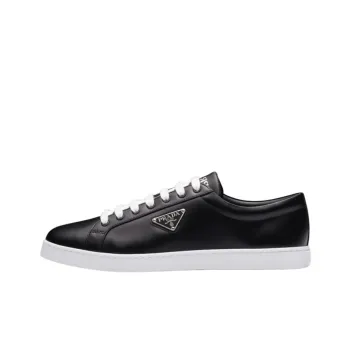 PRADA Brushed Sneakers Leather Black Black White