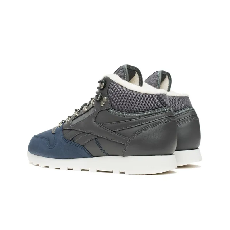 Reebok Classic Leather Anti-Slip And Wear-Resistant Warm Mid-Top Casual Shoes Men's Gray Blue-2