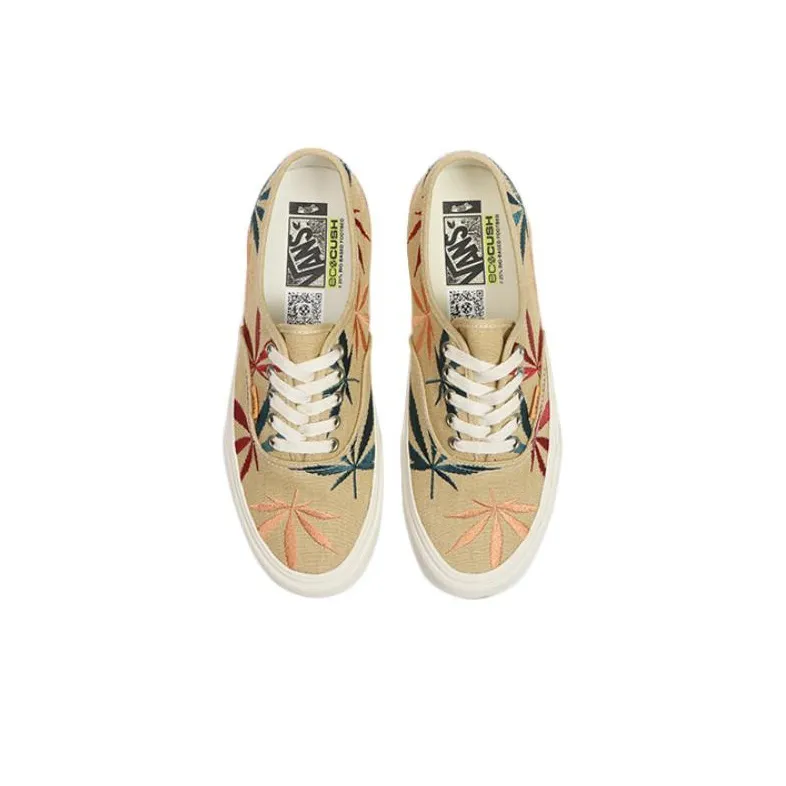 Vans Authentic Low Tops Casual Skateboarding Shoes Unisex Light Brown Embroidered 'Light Brown Red Blue'-2