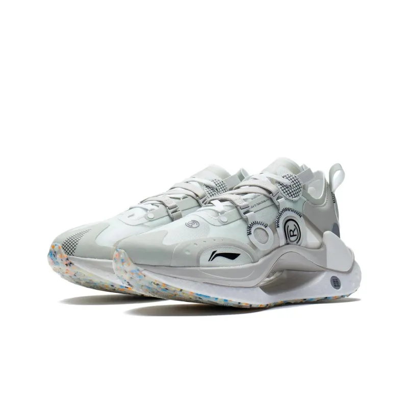 LiNing Jueying CRC Running Shoes Men Low Top Frost White/Silver Fish Gray-1