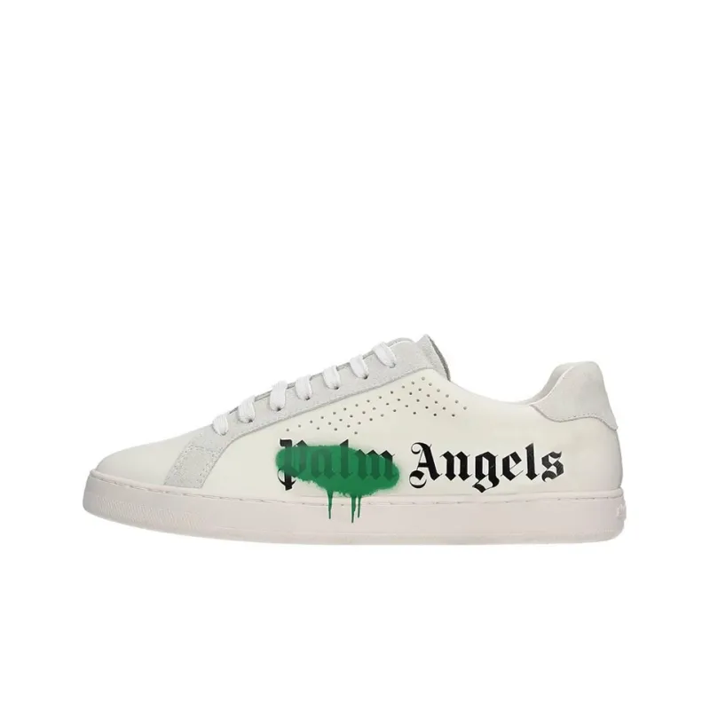 PALM ANGELS New Spraypaint Low-Top Stylish Skateboarding Shoes Men's White Green-0