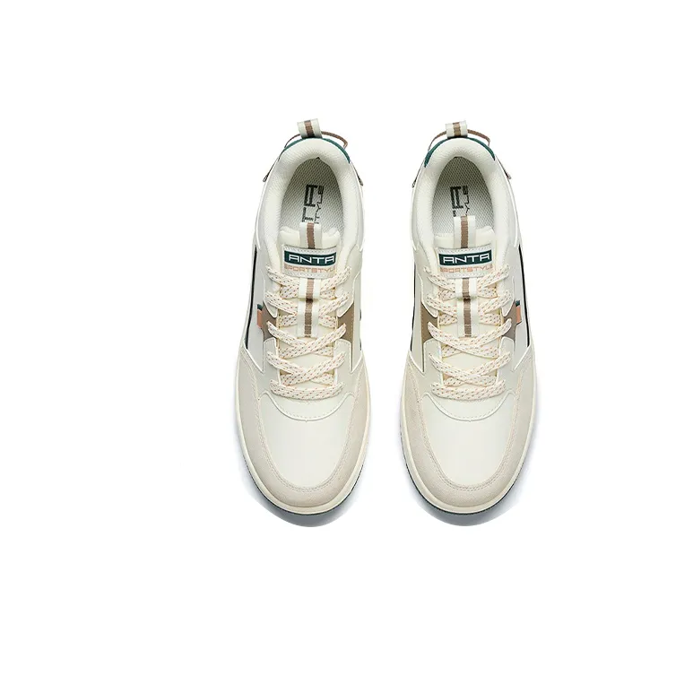 Anta Life Collection Anti Slip Wear Resistant Low Top Skateboard Shoes White Green-3