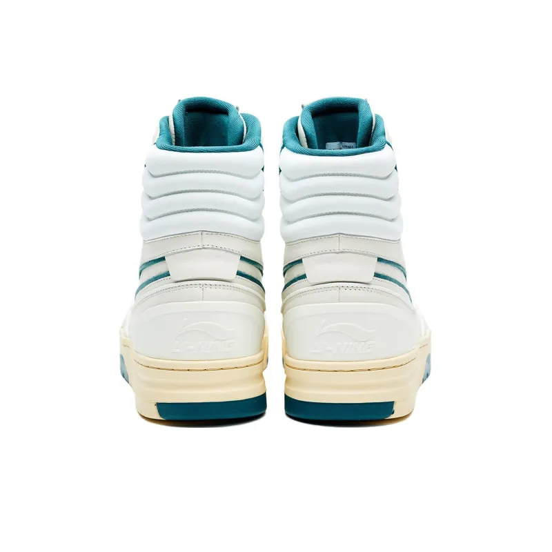 LI NING 1990 Classic Collection Anti Slip Wear Resistant High Top Skateboard Shoes Men's White Blue-3