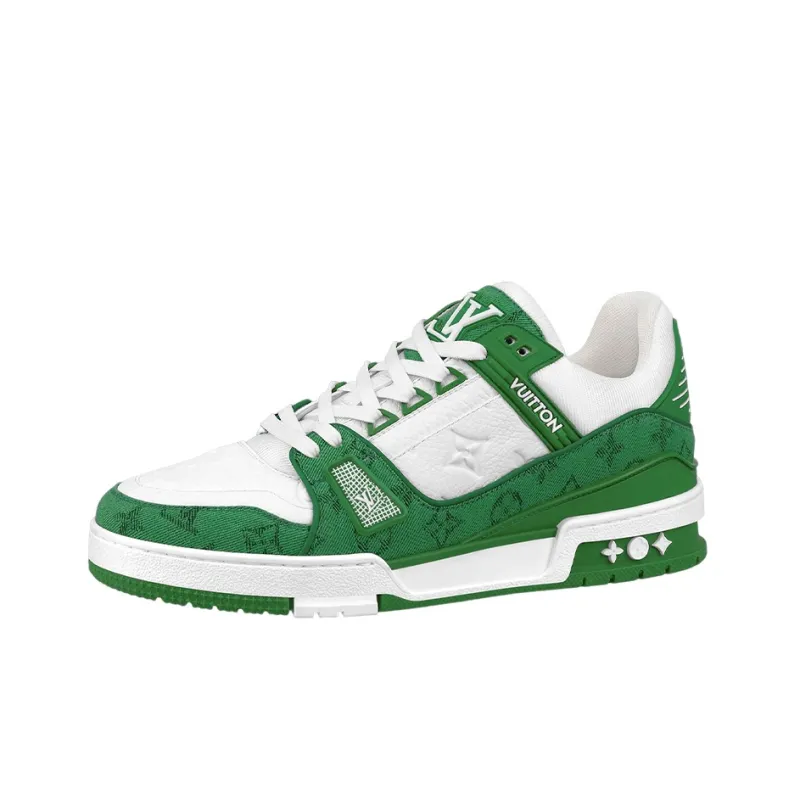LOUIS VUITTON Trainer Green Monogram Denim White-0