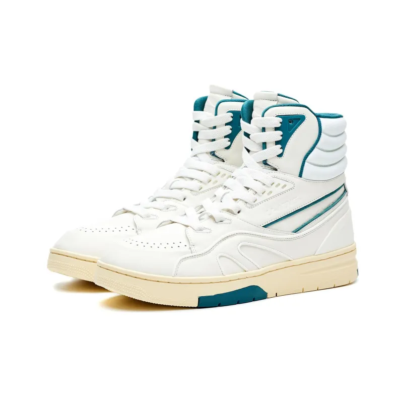 LI NING 1990 Classic Collection Anti Slip Wear Resistant High Top Skateboard Shoes Men's White Blue-1