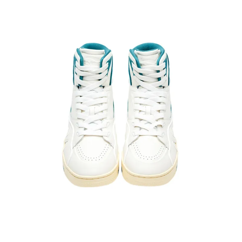 LI NING 1990 Classic Collection Anti Slip Wear Resistant High Top Skateboard Shoes Men's White Blue-2