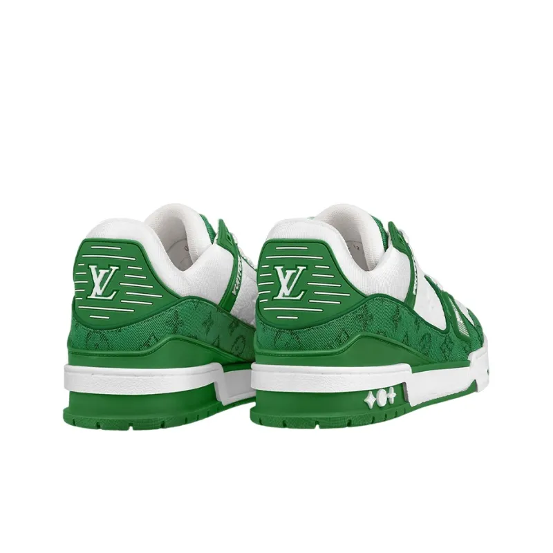 LOUIS VUITTON Trainer Green Monogram Denim White-3