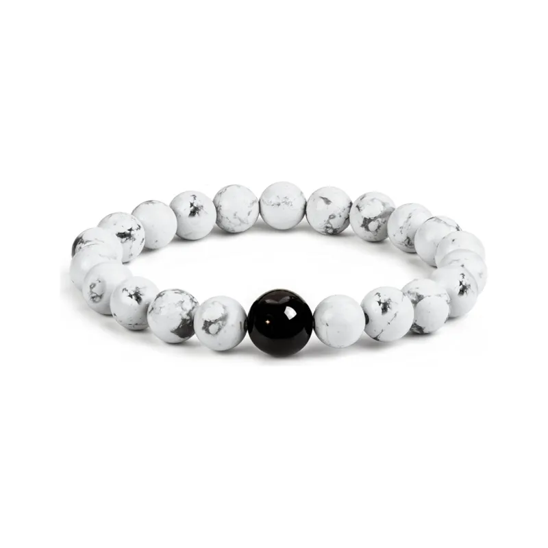SIMPLE JOYS Silver Sheen Obsidian White Turquoise Couple Beaded Bracelet Unisex 1 Pair, Stretch-6