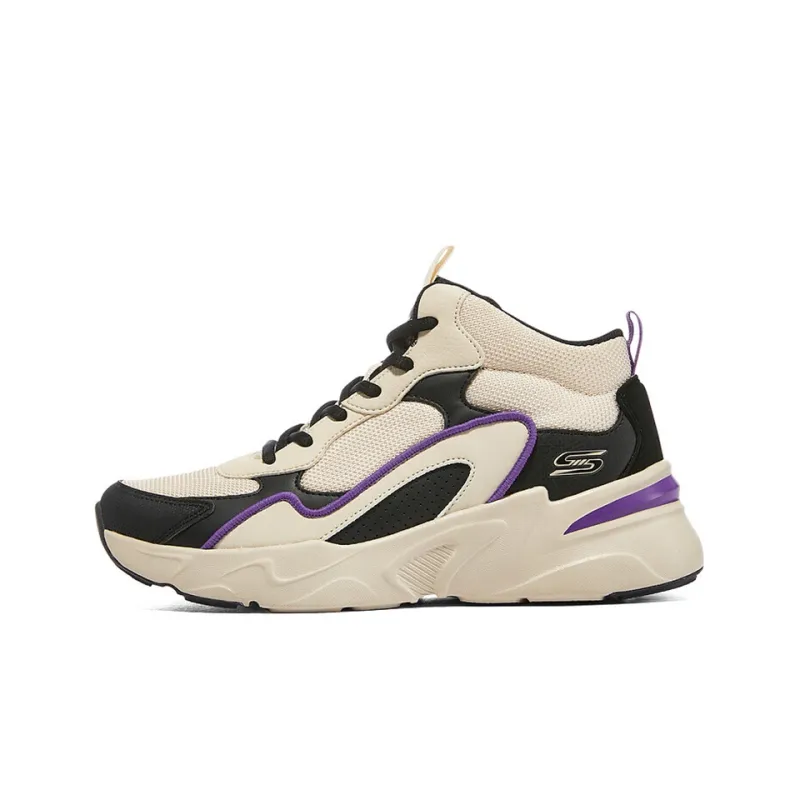 Skechers DLITES Cushioning Anti Slip And Wear Resistant High Top Casual Shoes Women's Beige Black Purple-0