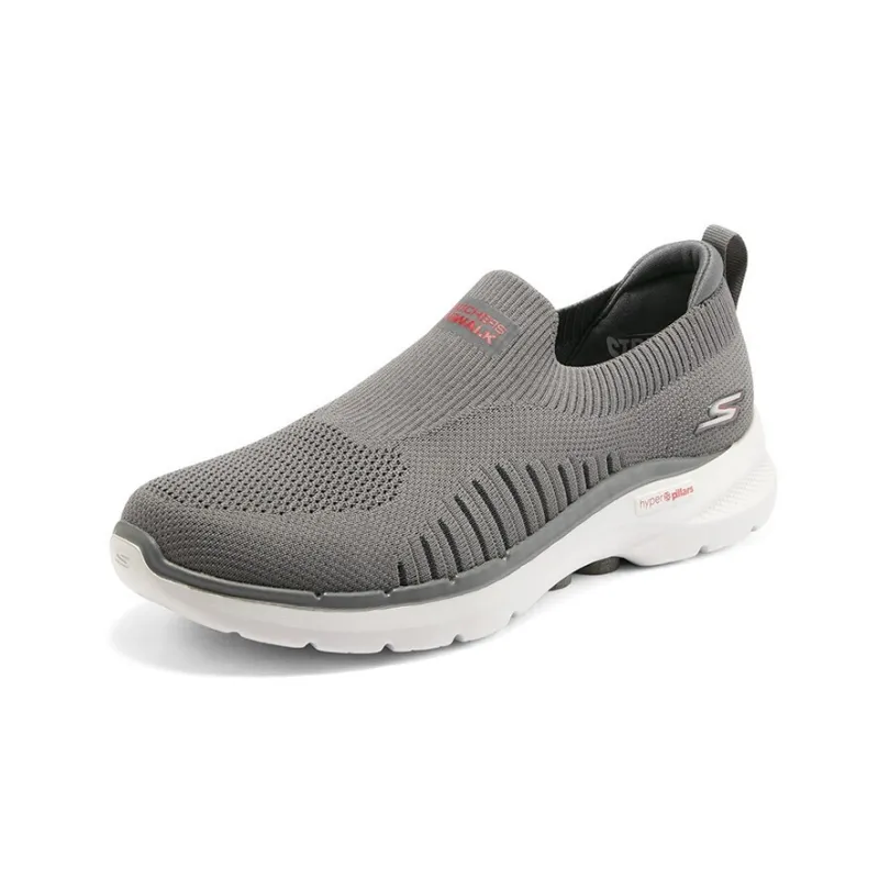 Skechers Go Walk 6 Cushioning Anti Slip And Wear Resistant Lightweight Rebound Low Top Casual Shoes Men's Gray Red-1