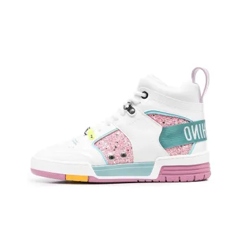 MOSCHINO Streetball High-Top Stylish Skateboarding Shoes Women's Pink White