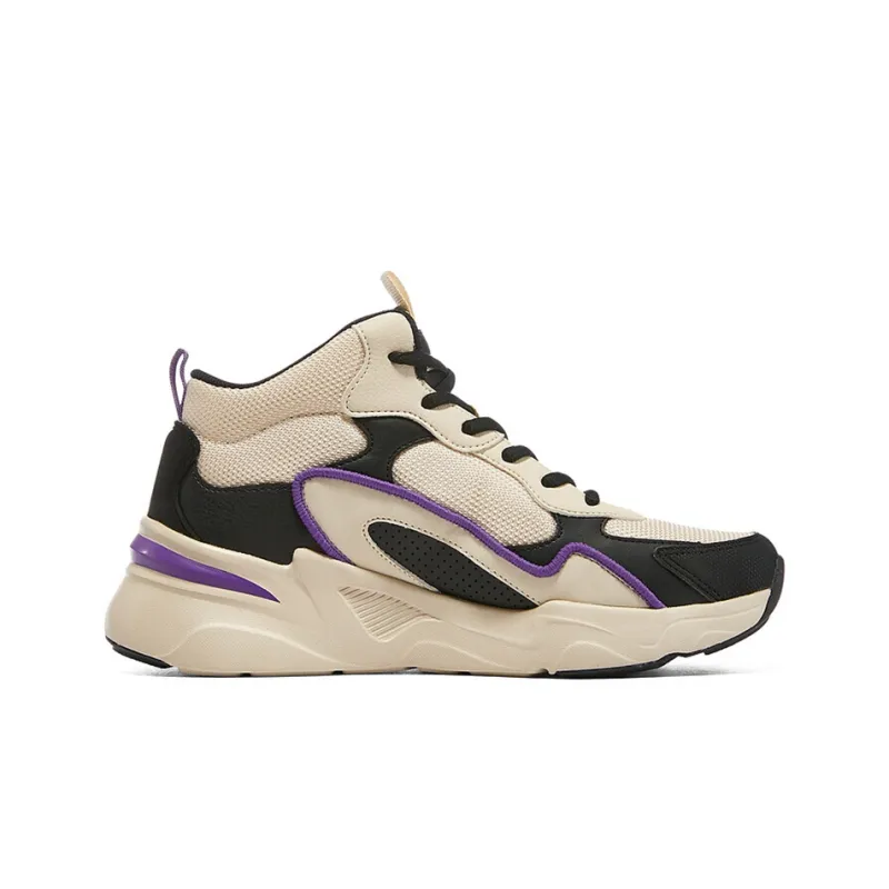 Skechers DLITES Cushioning Anti Slip And Wear Resistant High Top Casual Shoes Women's Beige Black Purple-1