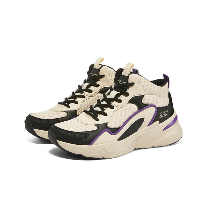 Skechers DLITES Cushioning Anti Slip And Wear Resistant High Top Casual Shoes Women's Beige Black Purple-2