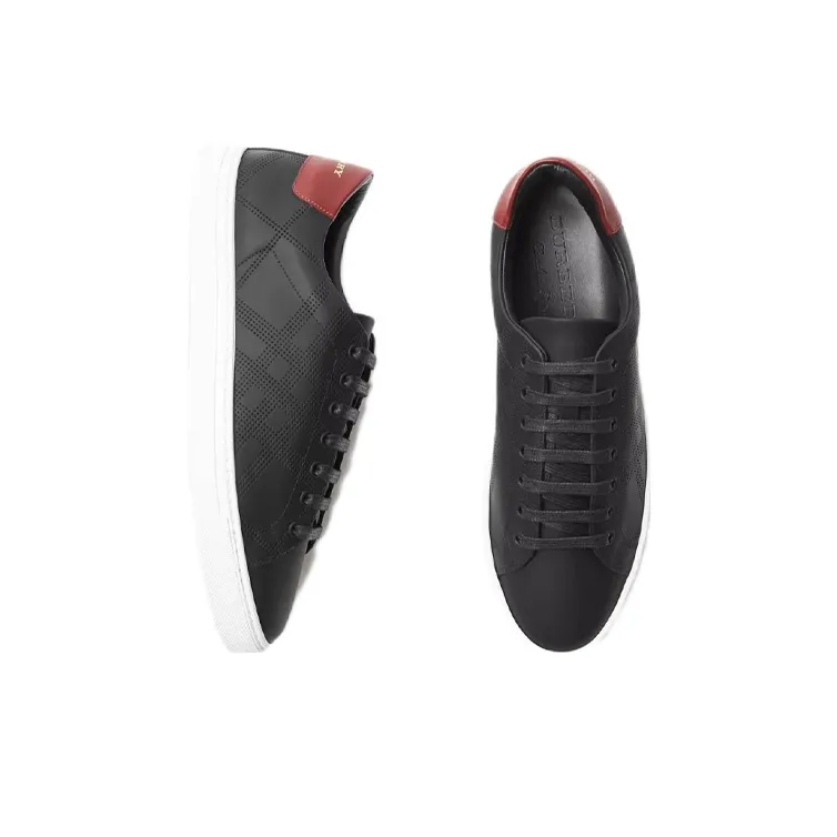 Burberry Perforated Check Leather Sneakers Black Deep Claret Melange-3