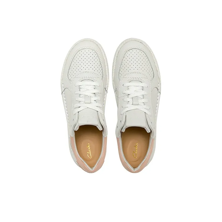 Clarks Skateboard Shoes Women's Low Top White/Rose Pink-2