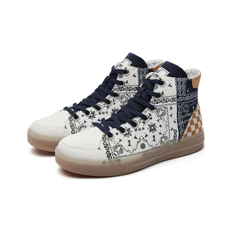 361° Anti-Slip Wear-Resistant High-Top Skateboard Shoes Women's White Blue-2