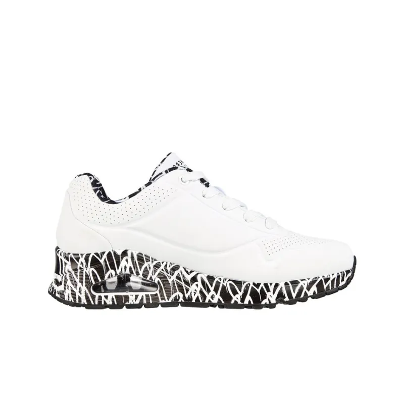 Skechers Uno Cushioned Slip Resistant Abrasion Resistant Low Top Casual Shoes Women's White Black-1