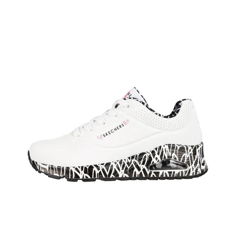 Skechers Uno Cushioned Slip Resistant Abrasion Resistant Low Top Casual Shoes Women's White Black-0