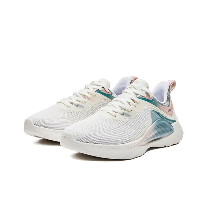 Erke Silk Road Embroidery Cushioning Anti Slip Wear Resistant Breathability Low Top Running Shoes Women's White Green-1