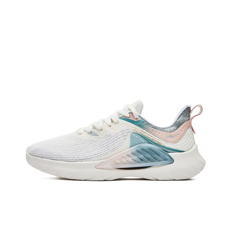 Erke Silk Road Embroidery Cushioning Anti Slip Wear Resistant Breathability Low Top Running Shoes Women's White Green-0