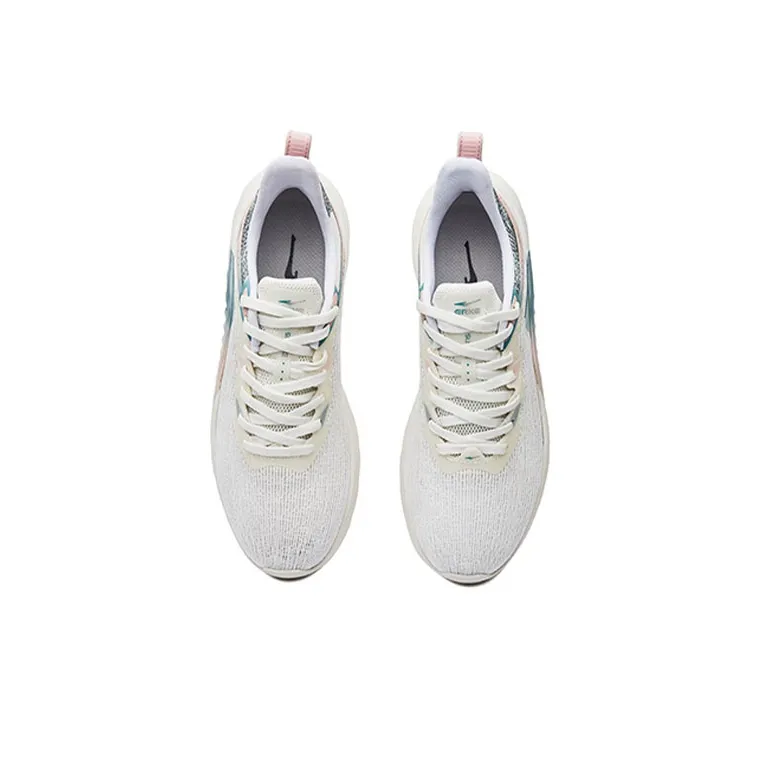 Erke Silk Road Embroidery Cushioning Anti Slip Wear Resistant Breathability Low Top Running Shoes Women's White Green-2